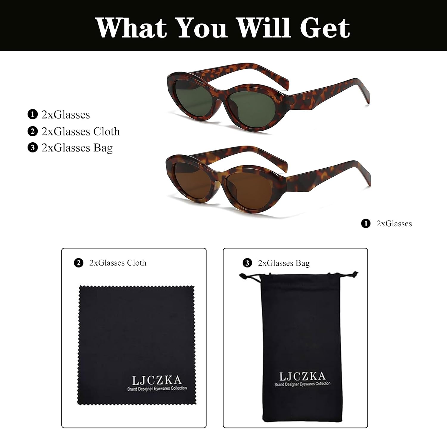Thumbnail 4 de LJCZKA Retro Oval Sunglasses for Women and Men – Cat Eye Vintage Style with UV400 Protection