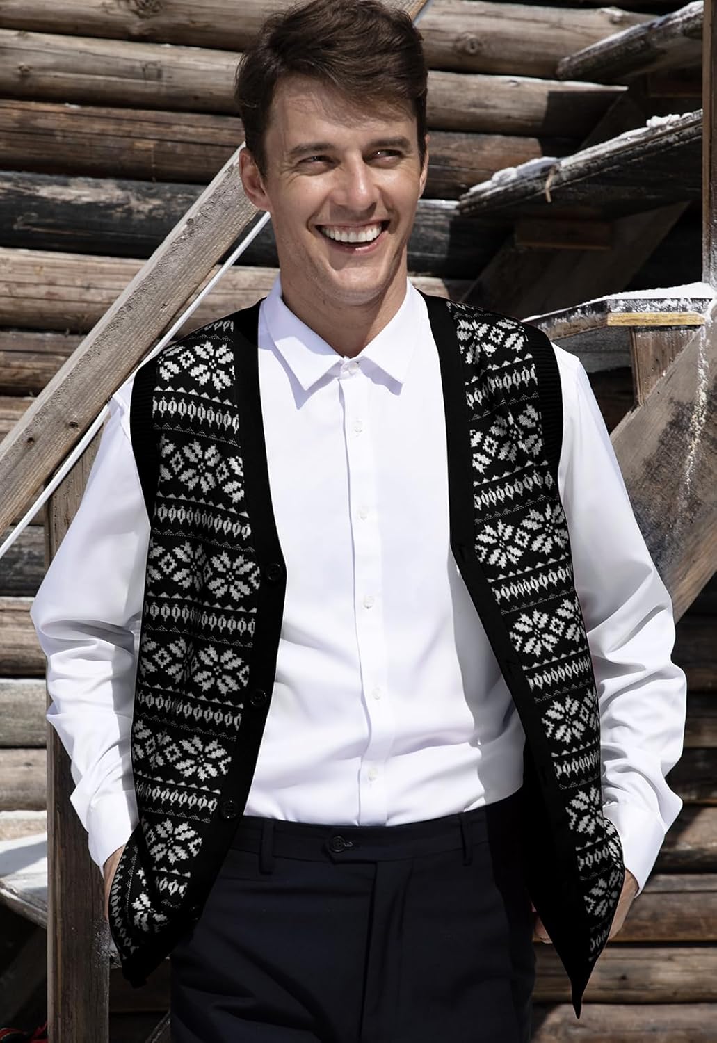 Thumbnail 3 de PCEAIIH Men’s V-Neck Cable Knit Gilet Sweater Vest with Button Front