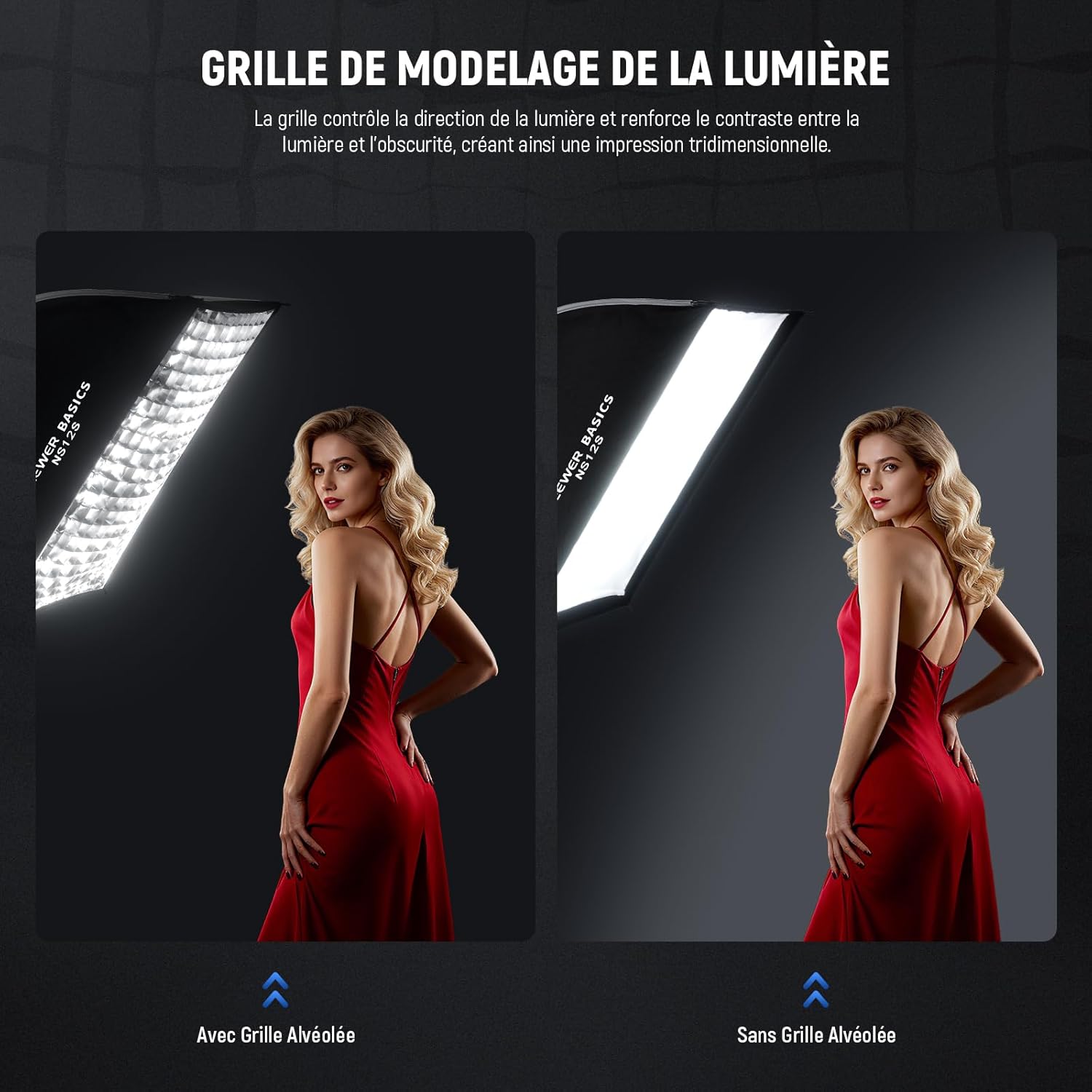 Thumbnail 4 de NEEWER Basics Kit softbox rectangulaire 24"x35" avec diffuseurs et grille compatible Bowens (NS12S)