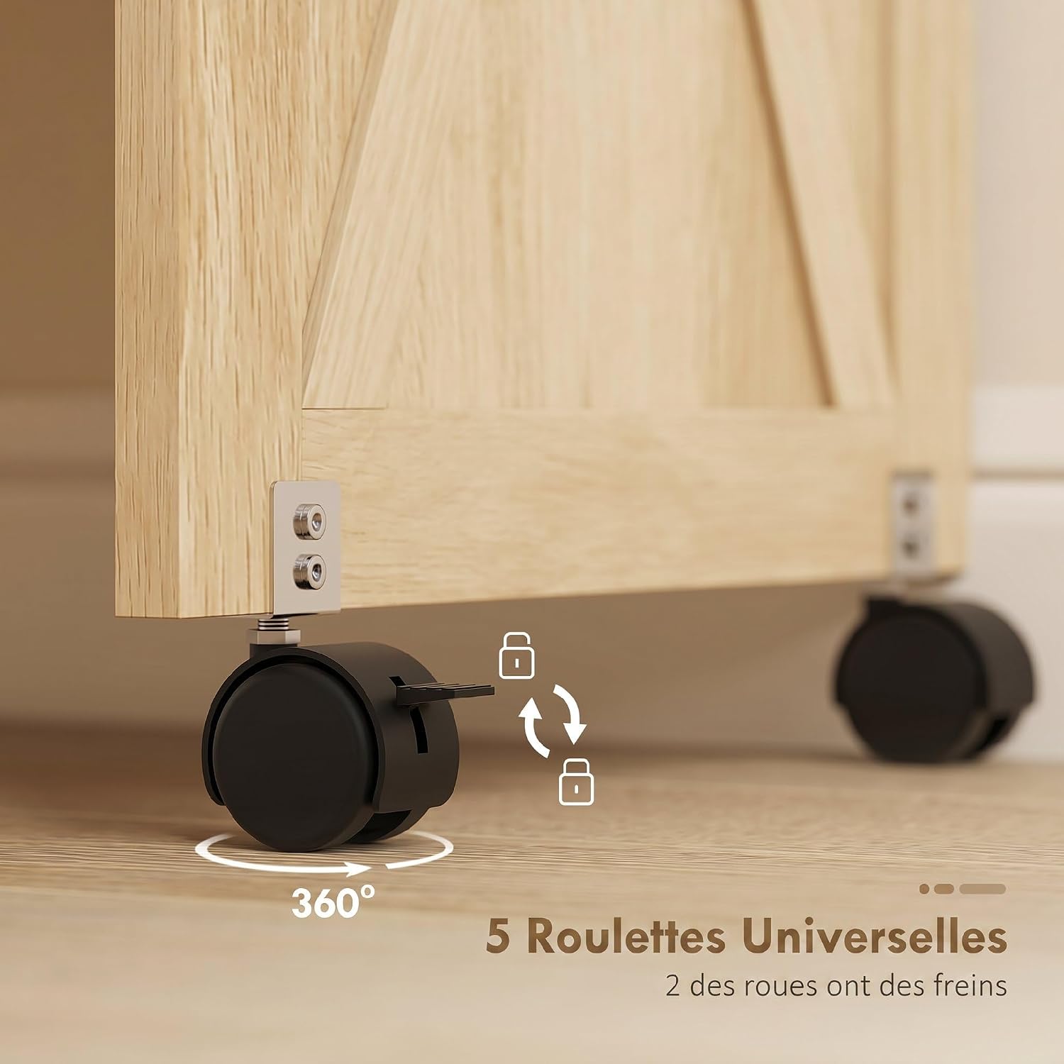 Detalle 2 de HOMCOM L10-005V80BN opvouwbare naaitafel met wielen en opbergruimte, bruin