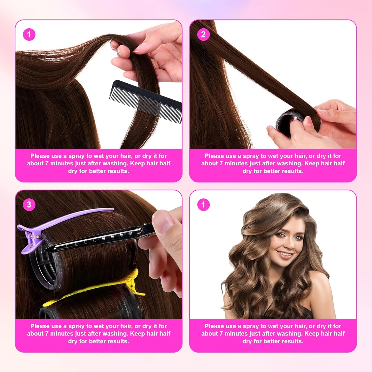 Detalle 2 de 50 rulos para el pelo rizos grandes sin calor
