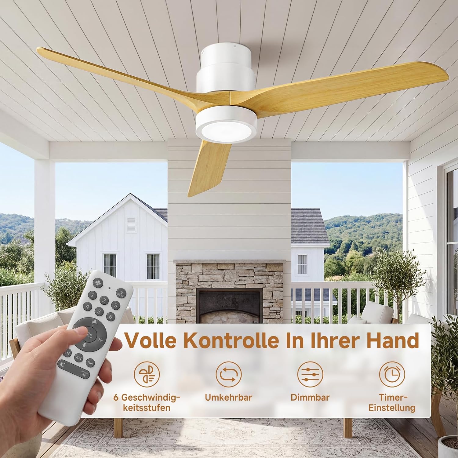 Thumbnail 6 de Ateroll 132 cm Deckenventilator mit Beleuchtung – leiser DC-Motor, 6 Geschwindigkeiten, Timer 1/4/8h, Dimmbare LED