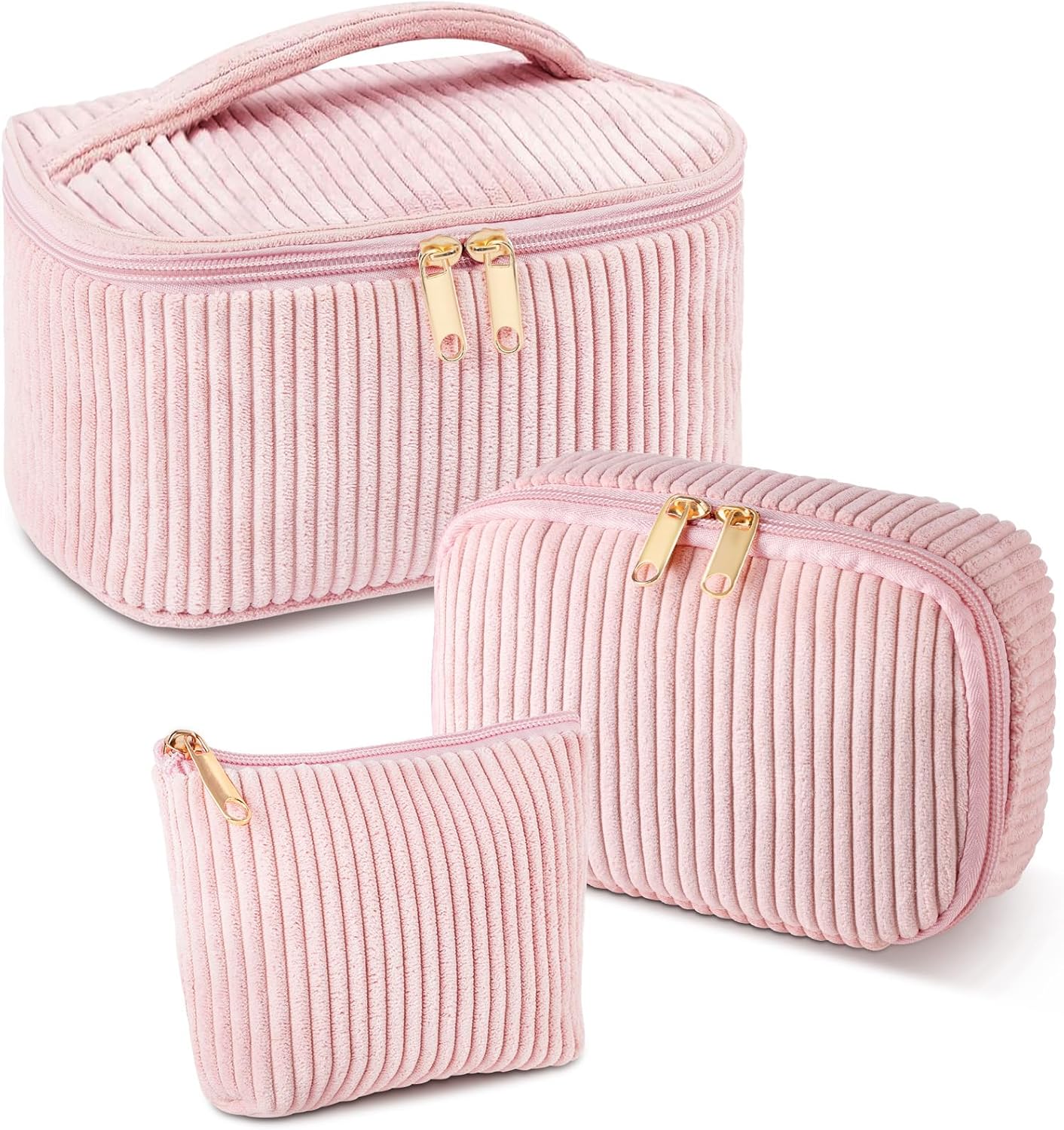 Detalle de Aucuu Trousse de Maquillage en Velours Côtelé – Lot de 3, 3 Tailles