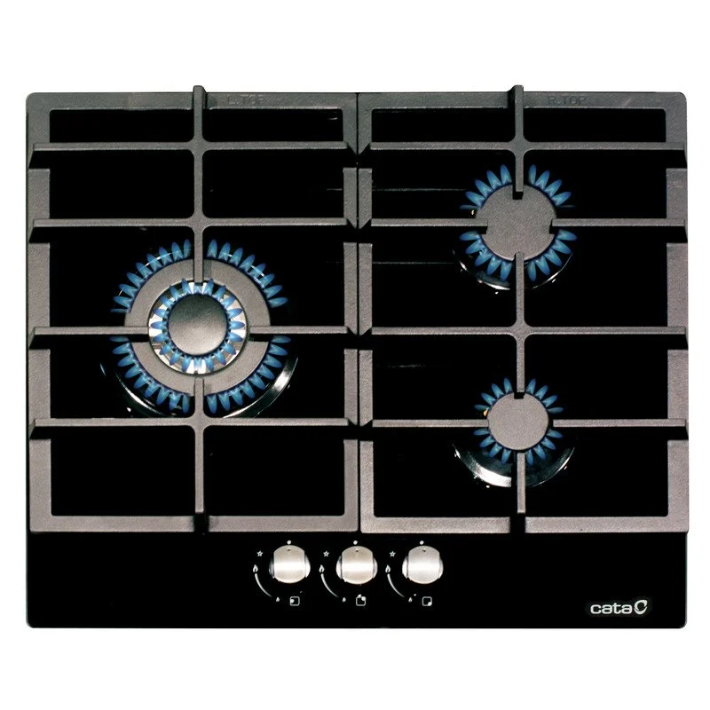 Detalle de Cata LCI 6021 BK: Placa de Gas 3 Fuegos 60 cm negra