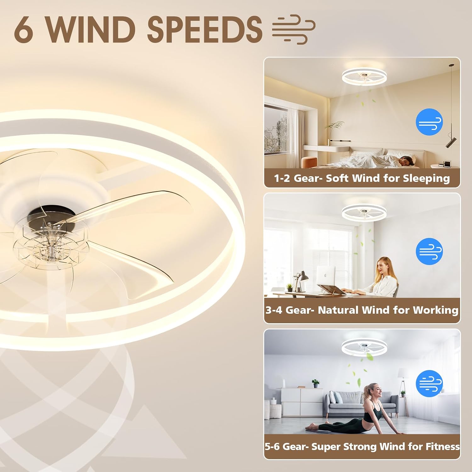 Thumbnail 3 de NIORSUN Ceiling Fans with Lights and Remote: 6 Speeds, 3 Colour Temperatures, Dimmable LED Light for Quiet, Modern Living Spaces