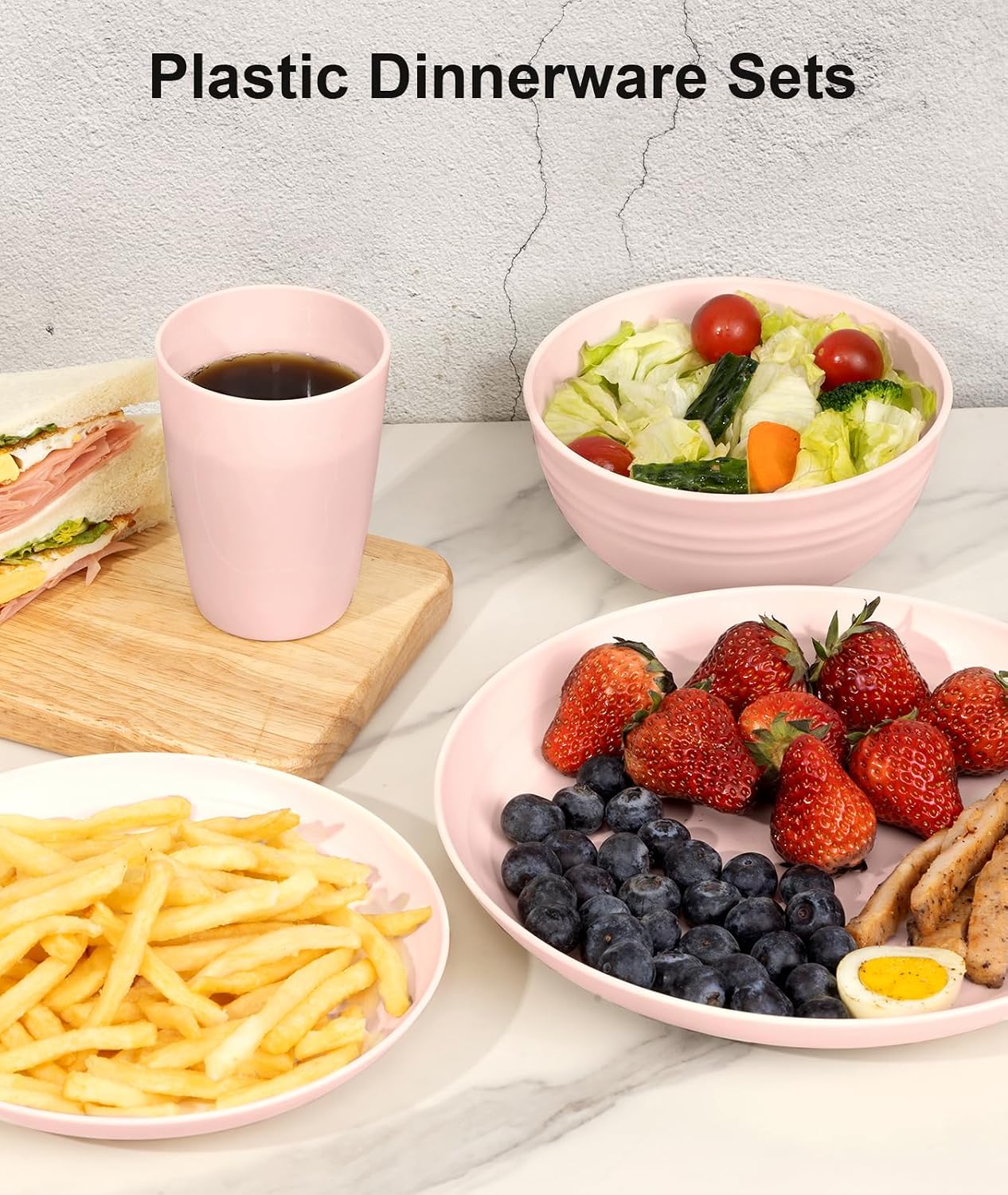 Thumbnail 6 de Quatish 24 Piece Plates and Bowls Set for 6 – Unbreakable Pink Dinnerware for Outdoors and Everyday Use