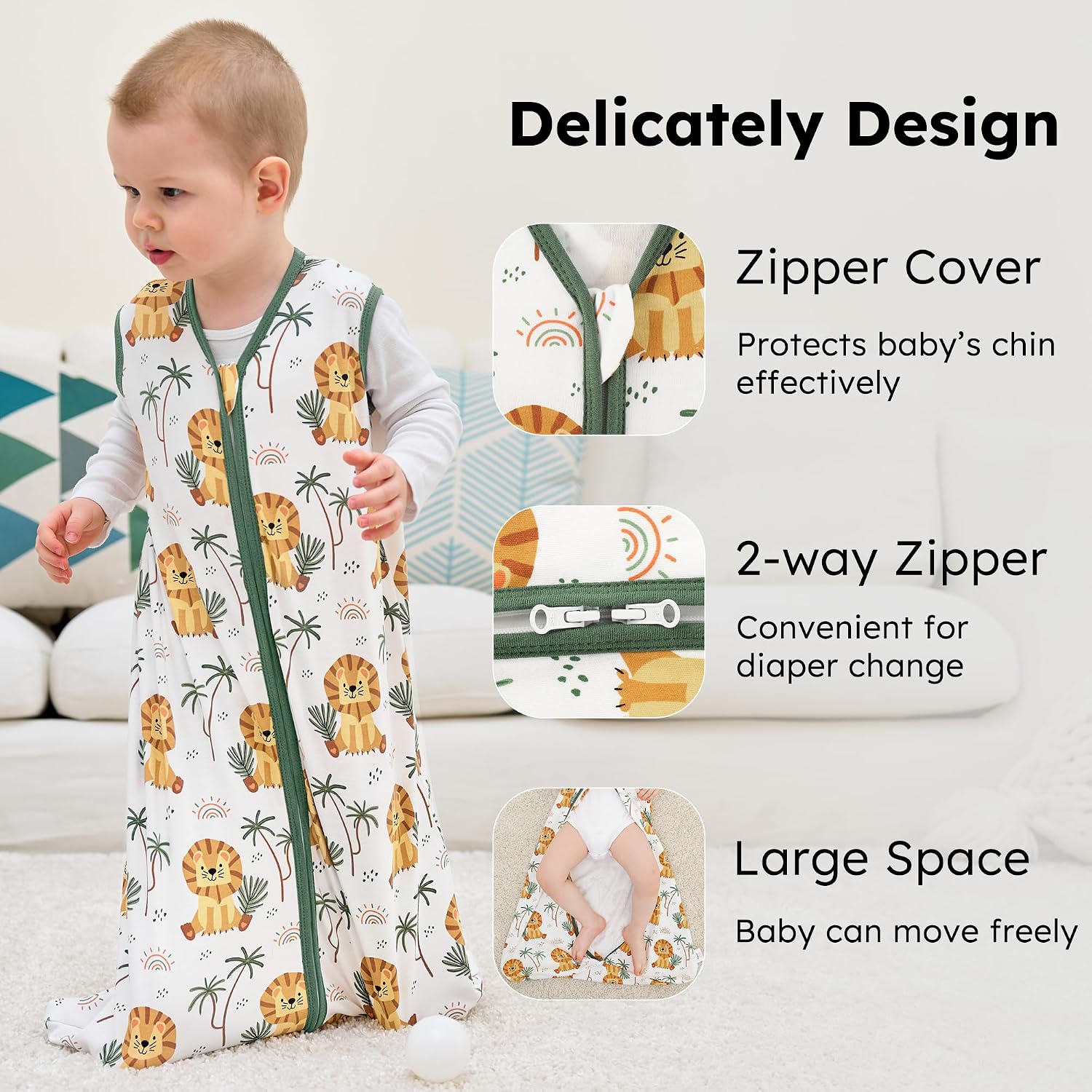 Thumbnail 1 de FIEMOL Baby Sleeping Bag 0-6 Months 0.5 Tog – Cotton Sleep Sack (3 Pack) for Newborns 58-66cm, Brown Lion