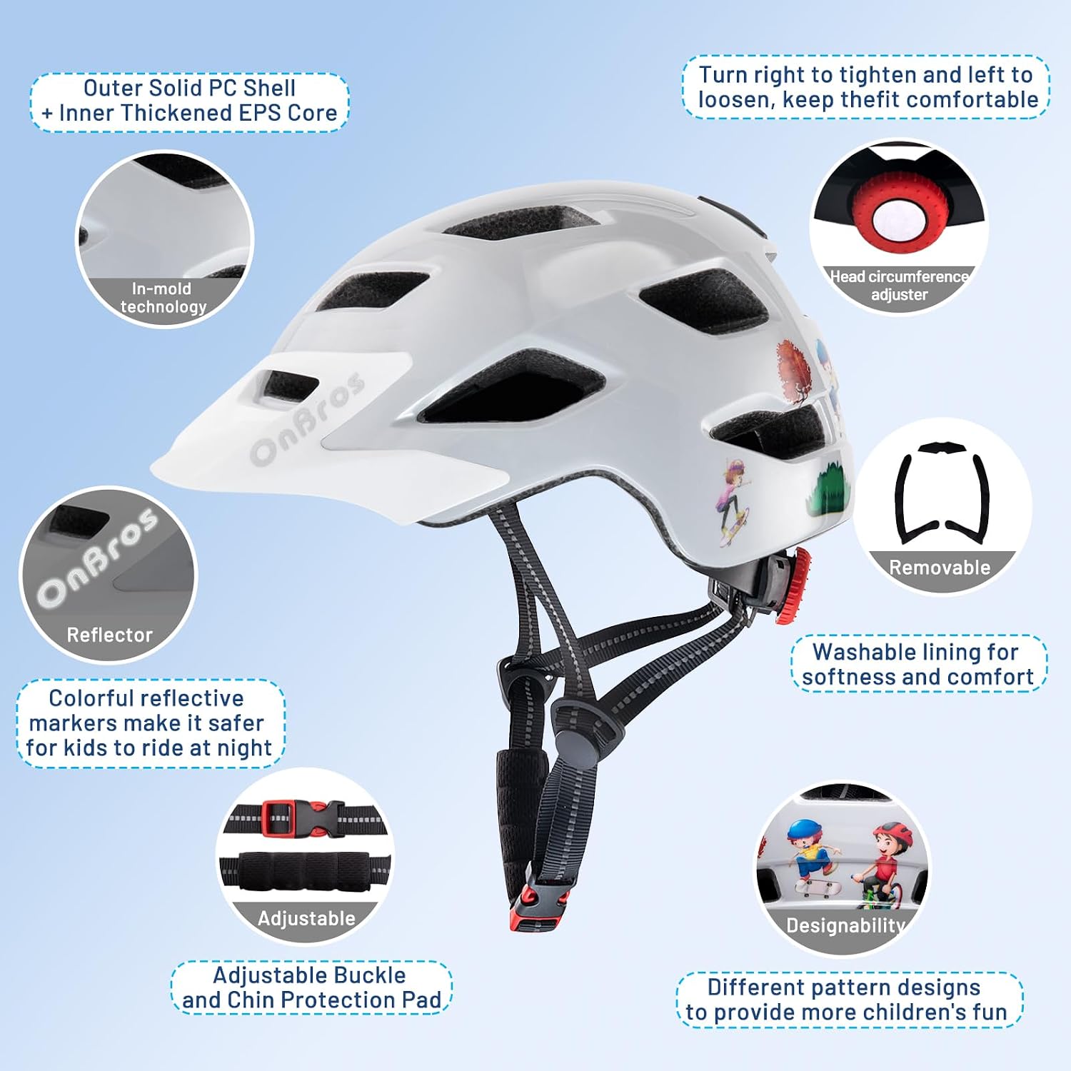 Detalle de OnBros Kinderfahrradhelm mit Visier (CE EN1078), 50–57 cm – für Mädchen und Jungen 5–13 Jahre