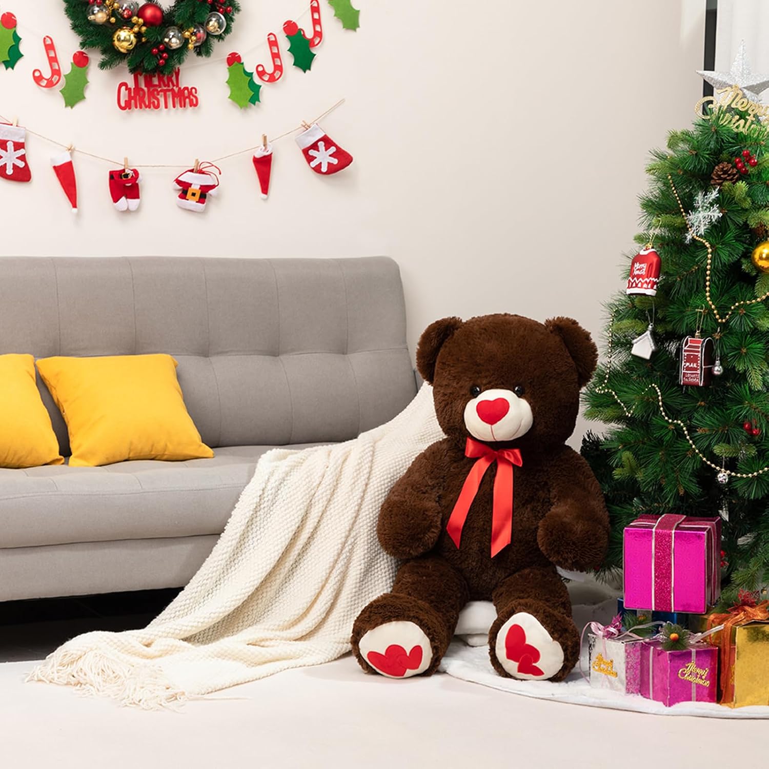Detalle de BEJOY Ours en peluche 91 cm – grand ours avec cœur rouge, doux et câlin