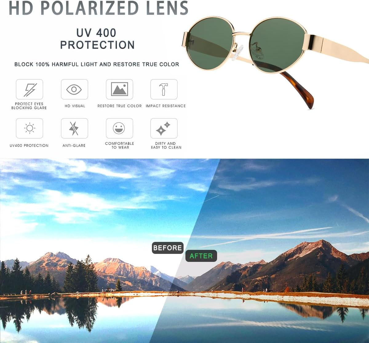 Thumbnail 2 de D Lolylad Damen-Sonnenbrille im Retro-oval Design mit UV-Schutz (UV400)