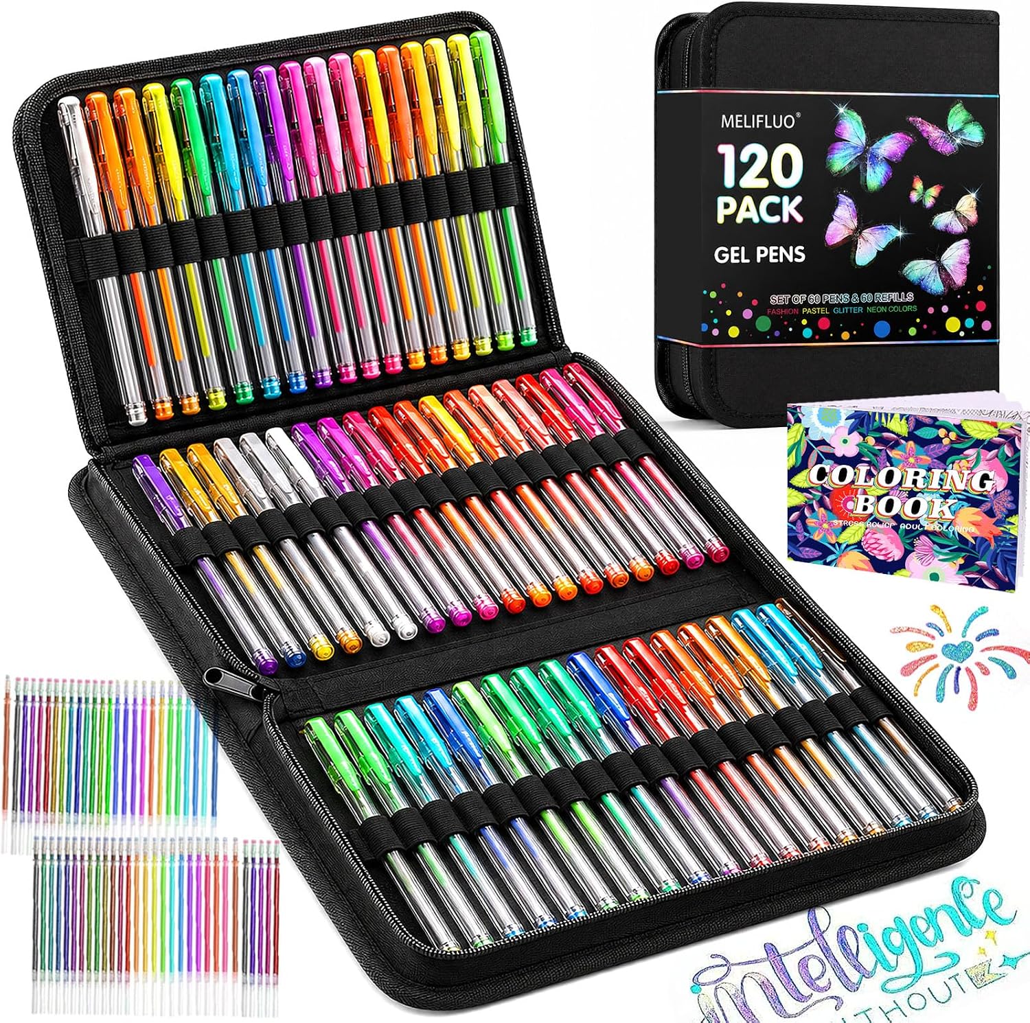 Detalle de Melifluo Confezione da 120 Penne Colorate – gelpennor med glitter och refiller