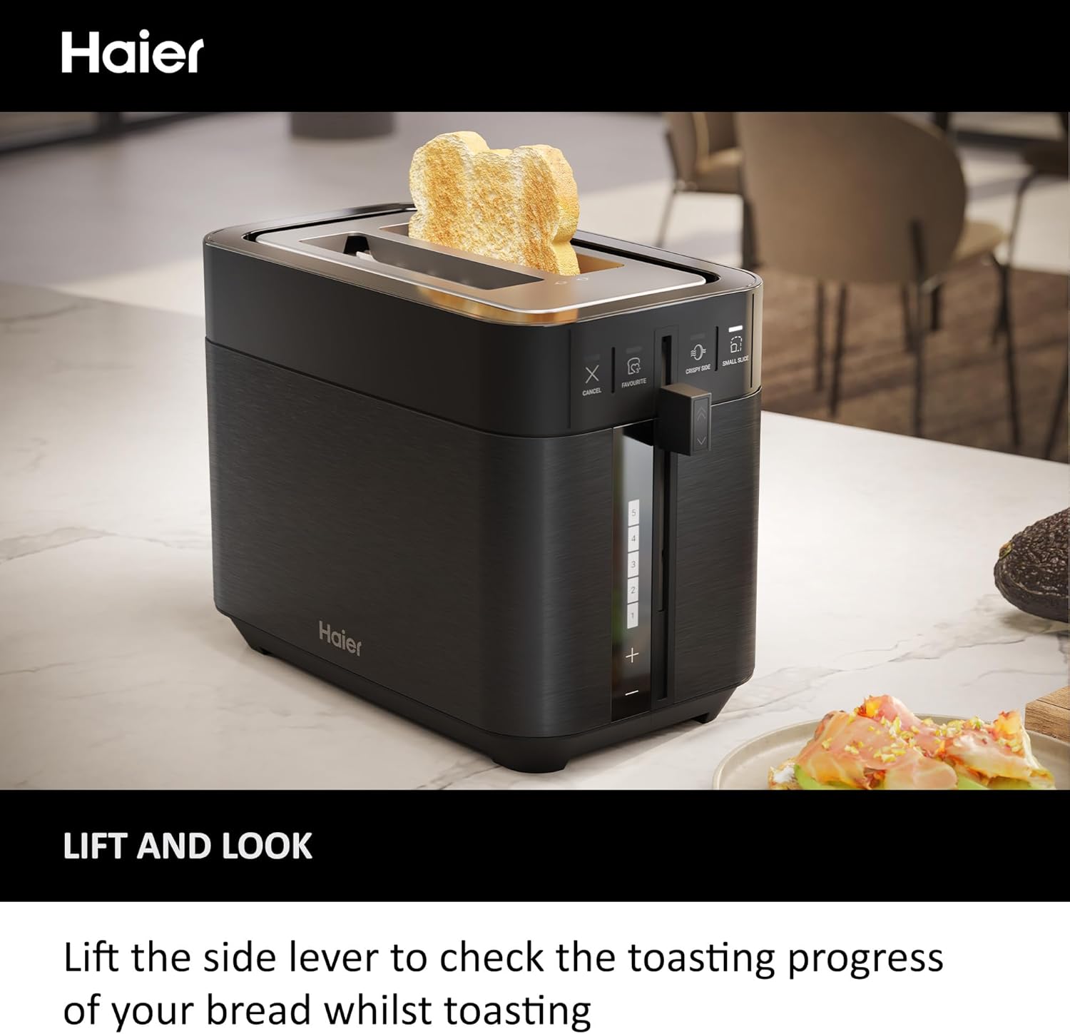 Detalle de Haier I-Master Series 5 HTO5A3 1150W Digital 2-Slice Toaster with Extra Wide 15cm Slots