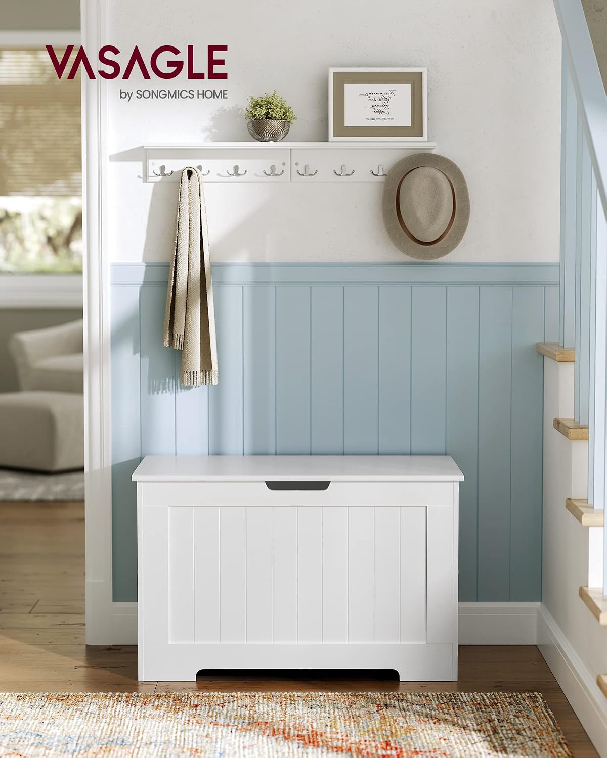 Detalle 2 de VASAGLE SOFIE Collection LHS11WT Storage Bench, Cloud White, 2 Safety Hinges