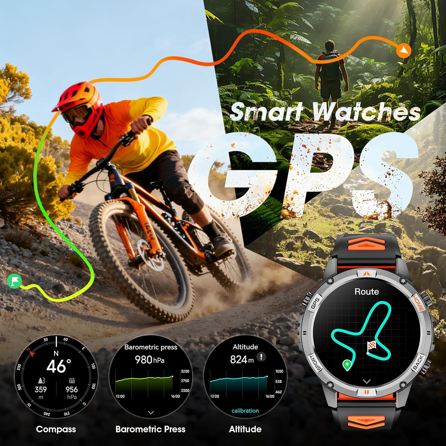 Thumbnail 1 de Joautrial Military Smartwatch for Men – GPS, Calls & 100+ Sports Modes