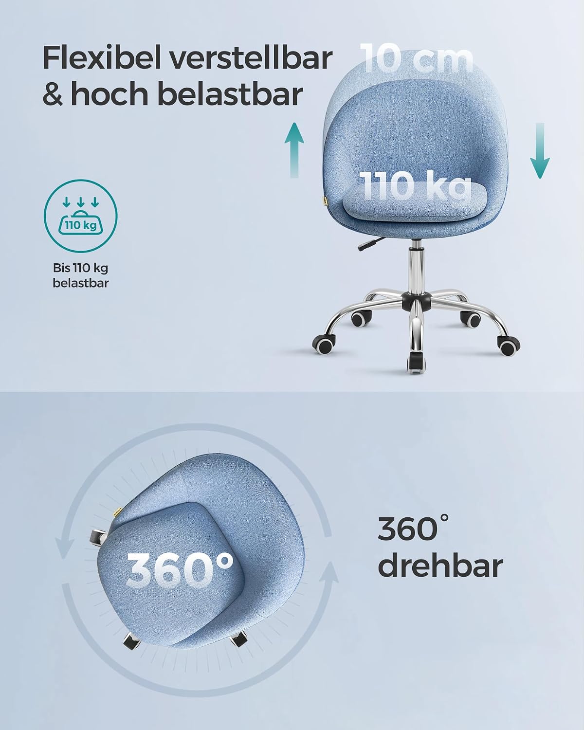 Thumbnail 6 de SONGMICS Homeoffice Stuhl OBG020Q01 – Schminkstuhl aus Baumwoll-Leinen, höhenverstellbar, platzsparend