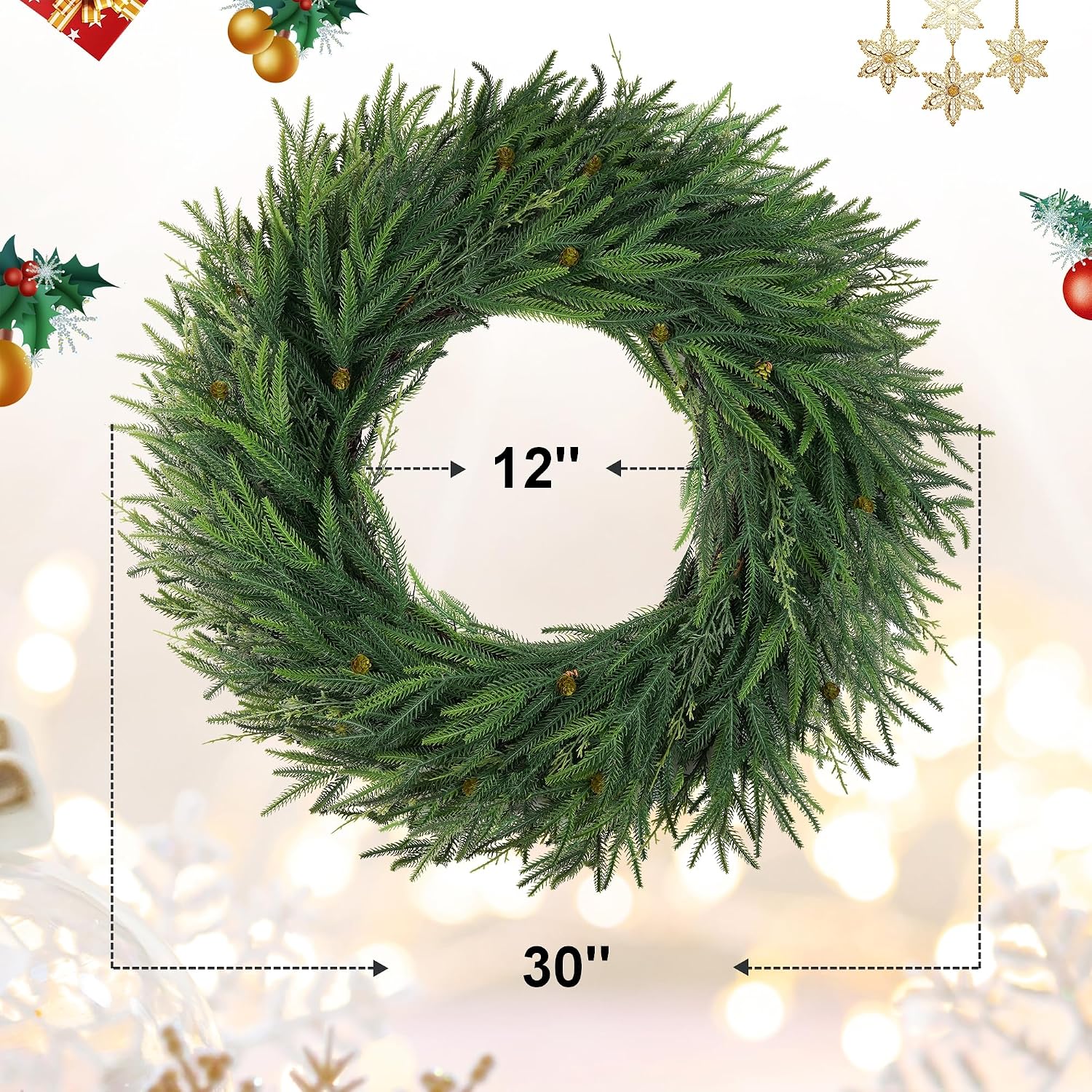 Thumbnail 1 de SEVENLOVE Cedar 30-inch Artificial Norfolk Pine Wreath, Green Year-Round Decor