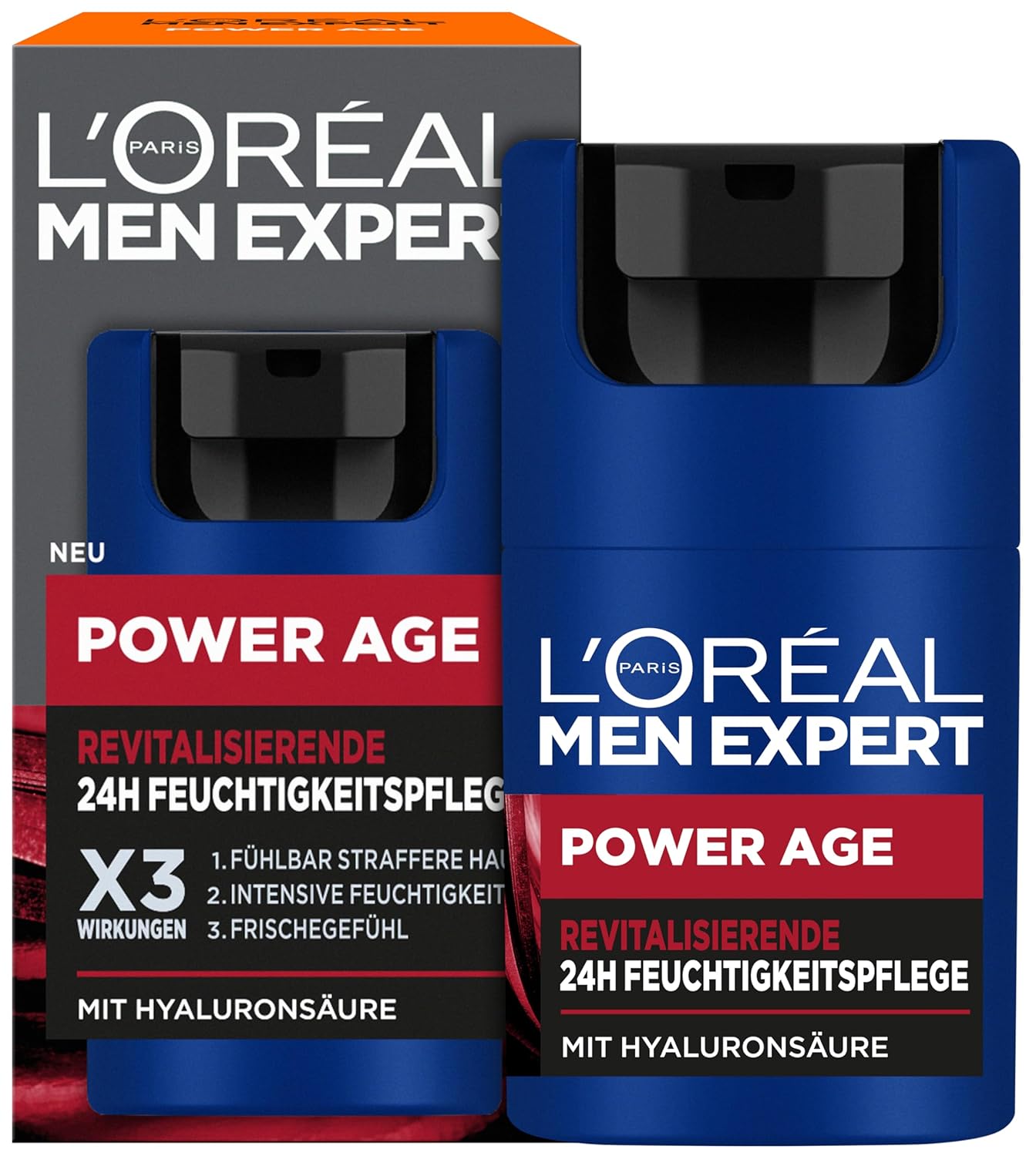 Detalle 2 de L'Oréal Men Expert Power Age Pflegeset gegen Falten – Feuchtigkeitspflege (50 ml) + Serum mit Hyaluronsäure (30 ml) für Männer