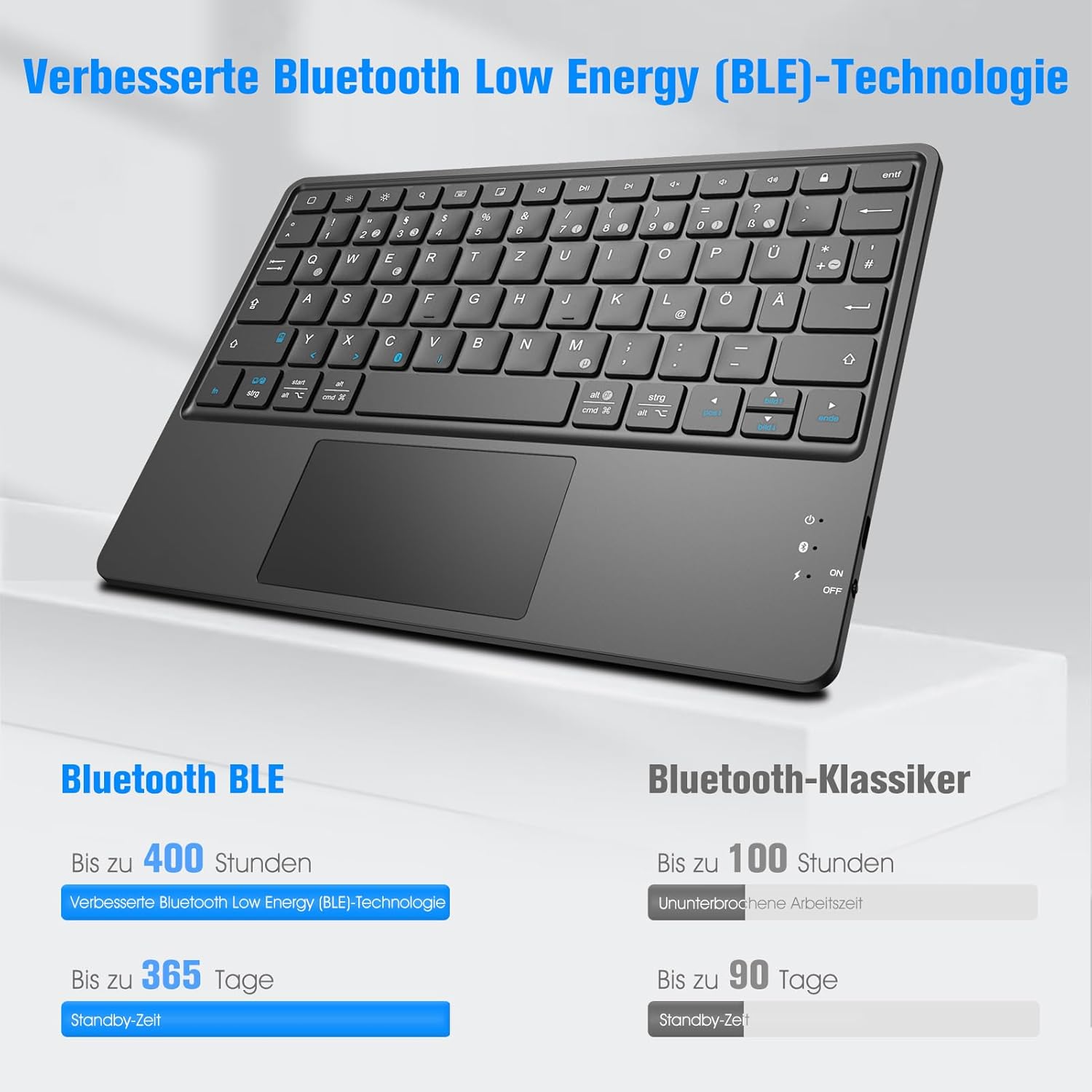 Thumbnail 4 de FINTIE Kabellose Bluetooth-Tastatur mit Touchpad (DE-Layout) für iPad, Samsung-Tablets & Smartphones – schwarz