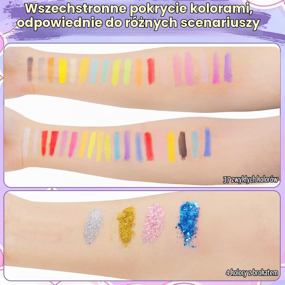 Detalle 1 de AYBUY 5593712 – zestaw farb do twarzy dla dzieci, 40 kolorów i 4 brokaty