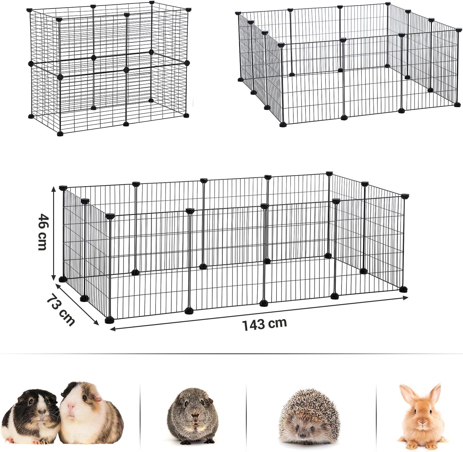 Detalle 2 de SONGMICS LPI01H Guinea Pig Playpen, Modular Metal Run, 143 x 73 x 46 cm