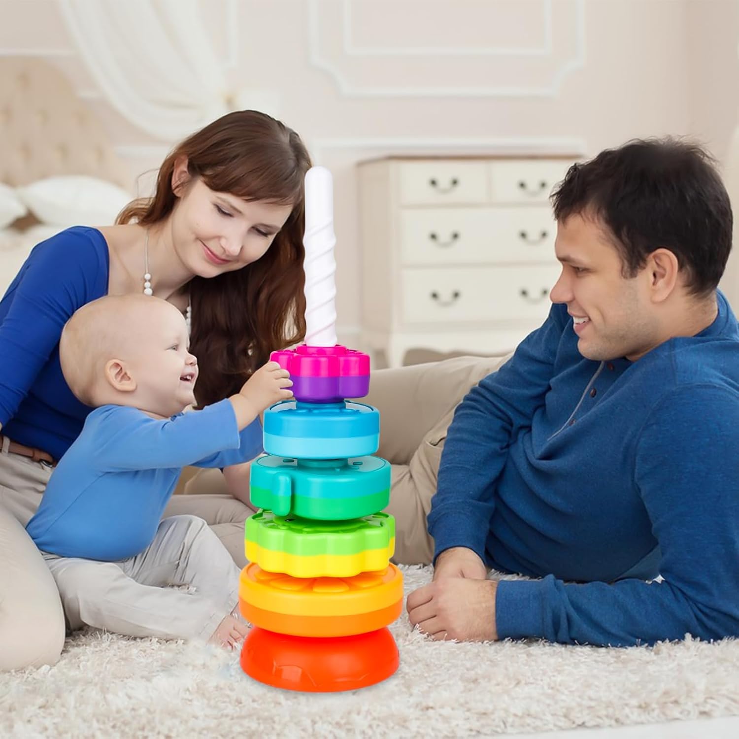 Detalle de Kasebro stacking and spinning toy with 5 discs