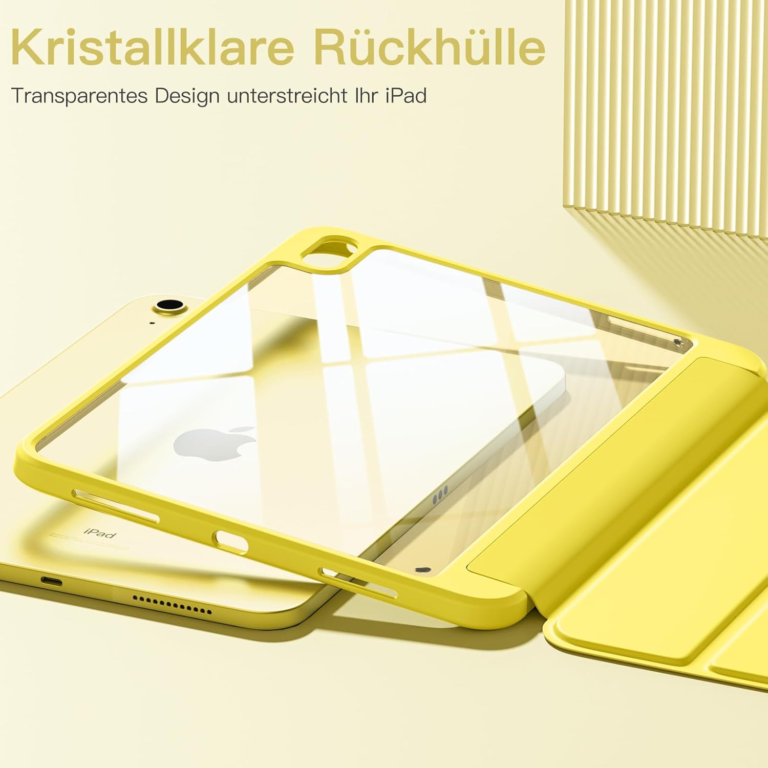 Thumbnail 1 de Vobafe Hülle für iPad A16 11. Generation / iPad 10. Generation (2022) – Transparent Rückseite, Stifthalter, Gelb