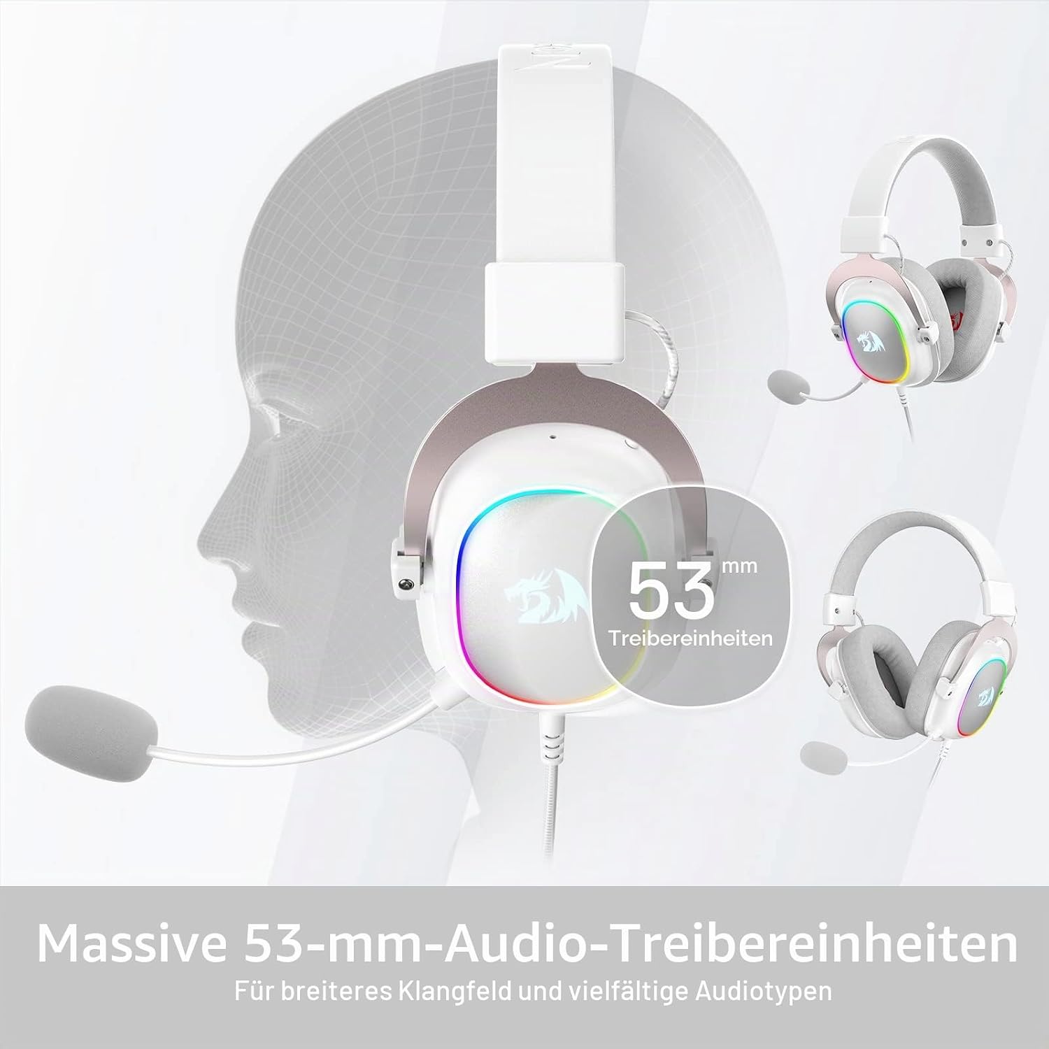 Thumbnail 3 de Redragon H510 RGB Weiß Gaming Kopfhörer – 7.1 Surround, 53 mm Treiber, Memory Foam