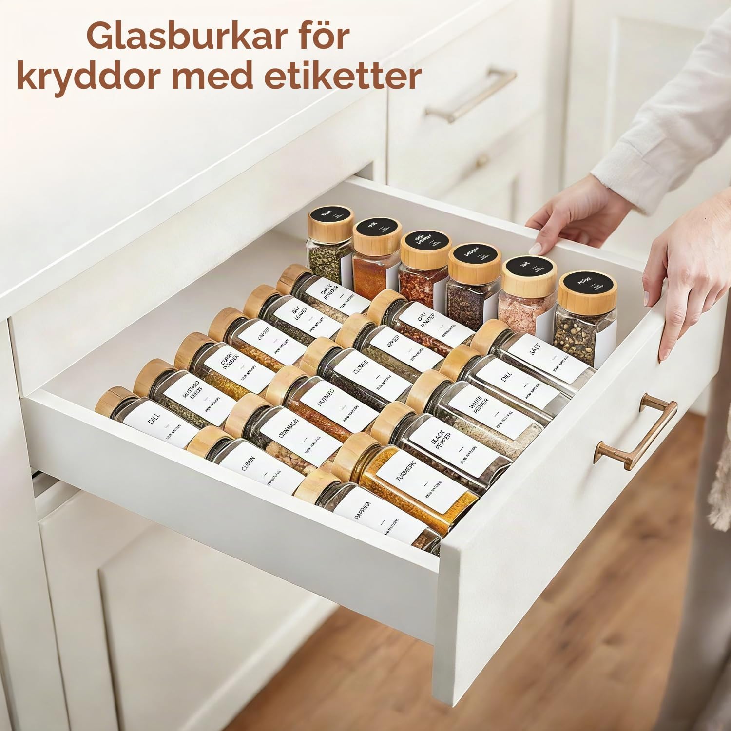Thumbnail 6 de ComSaf kryddburkar i glas, 6-pack med bambulock, 120 ml och fyrkantig form