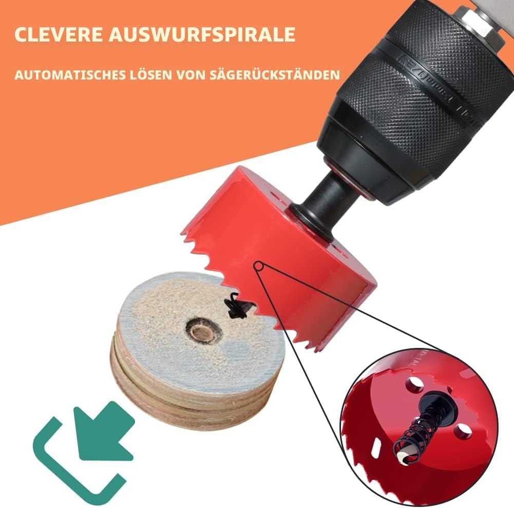 Detalle de GARHWAL Bi-Metall-Lochsäge 80mm inkl. Dreikantschaftadapter – Präzises Lochbohren in Holz, Kunststoff, Gipskarton und mehr