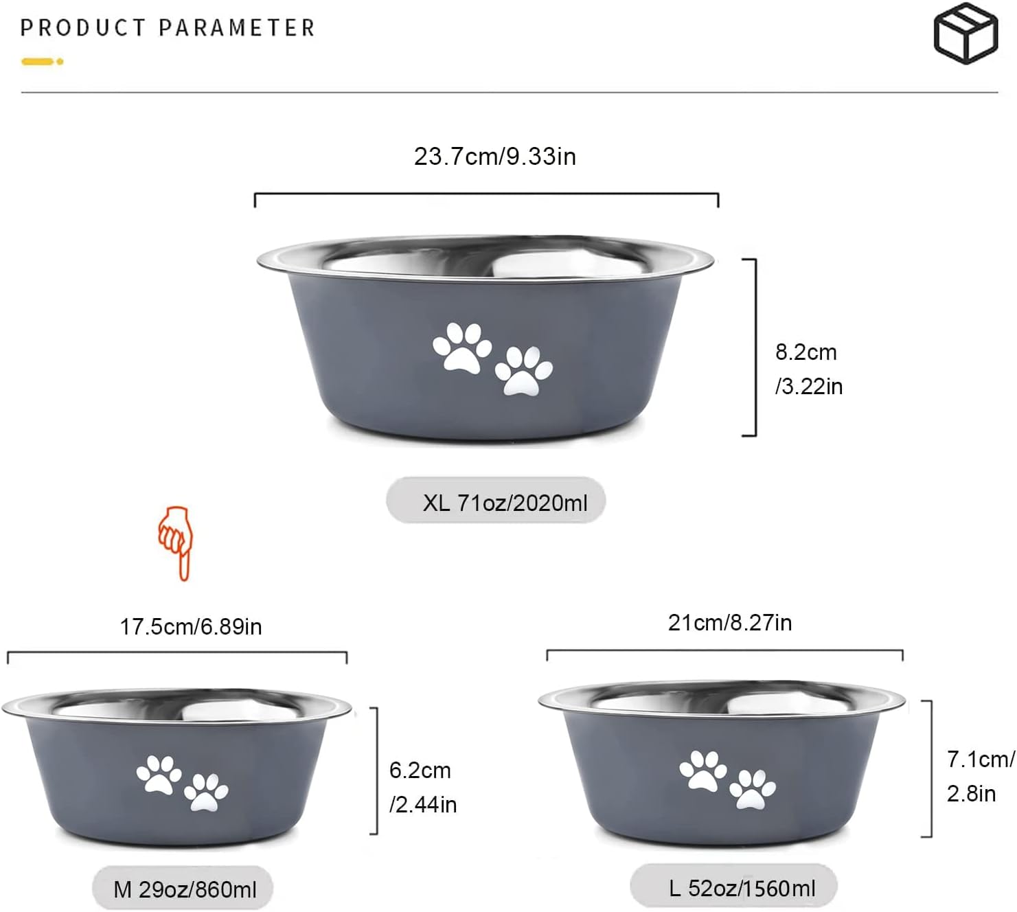 Detalle de YUDANSI 860ml Dog Bowls 2 Pack (Small/Medium) with Non-Slip Silicone Base & Stainless Steel Dishes