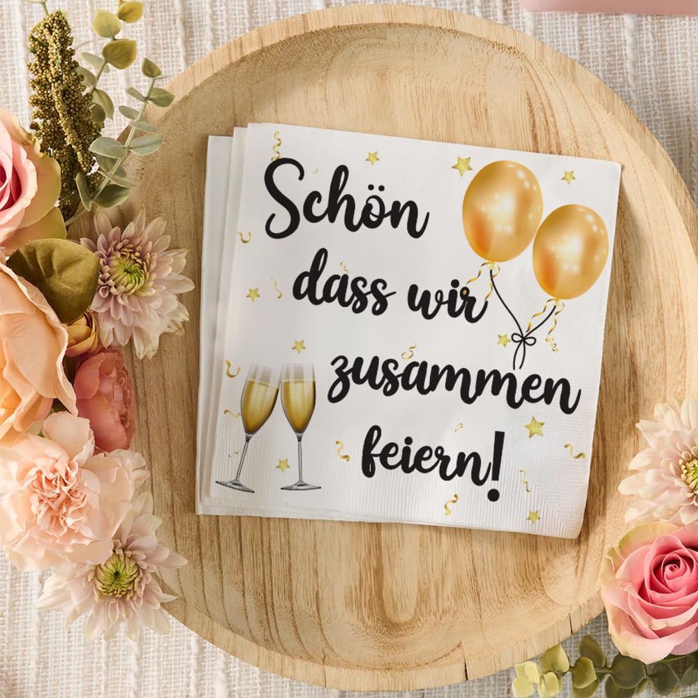 Detalle de Plantvibes Servietten „Schön, dass wir zusammen feiern“ – 100 Stück, 33 × 33 cm, 3-lagig