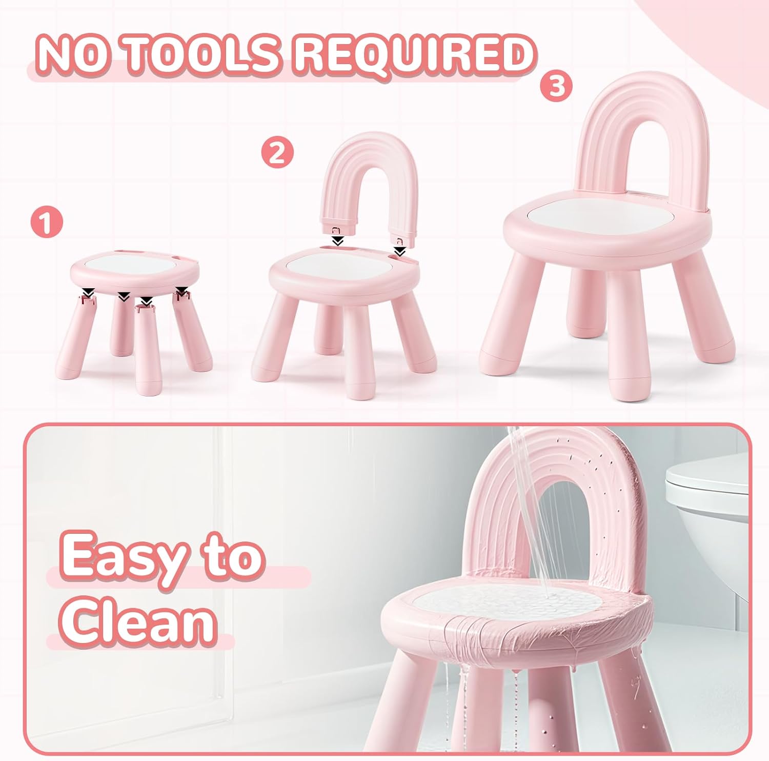 Thumbnail 5 de KidBloom Plastic Toddler Chair (1–3 years) with Ergonomic Rainbow Backrest, Pink