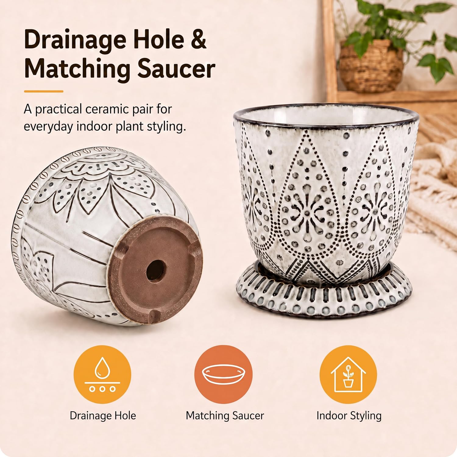 Thumbnail 3 de Gepege 6 Inch Beaded Ceramic Planter Set (2)