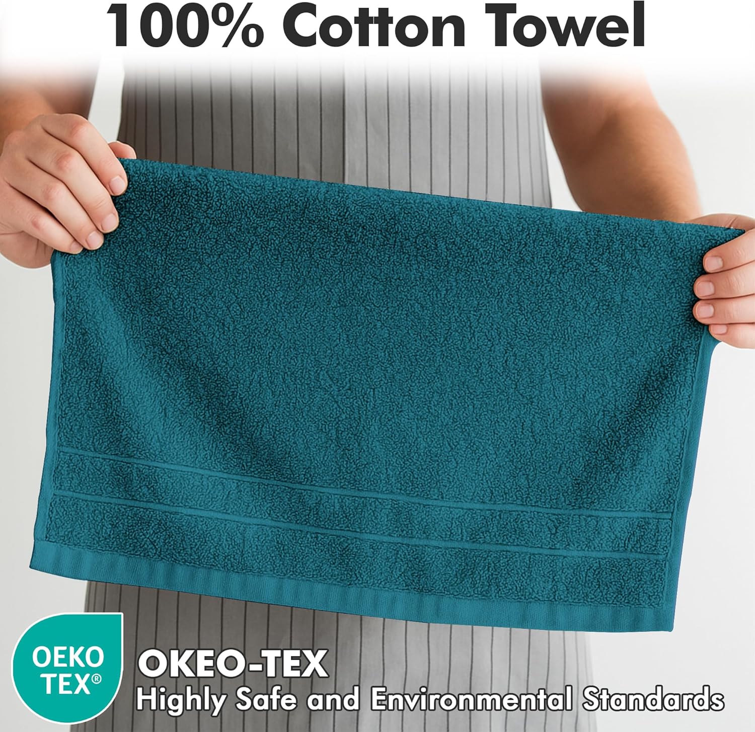 Thumbnail 1 de Novo Home Hand Towels for Bathroom – 100% Cotton, Pack of 6 (50x85cm) in Teal