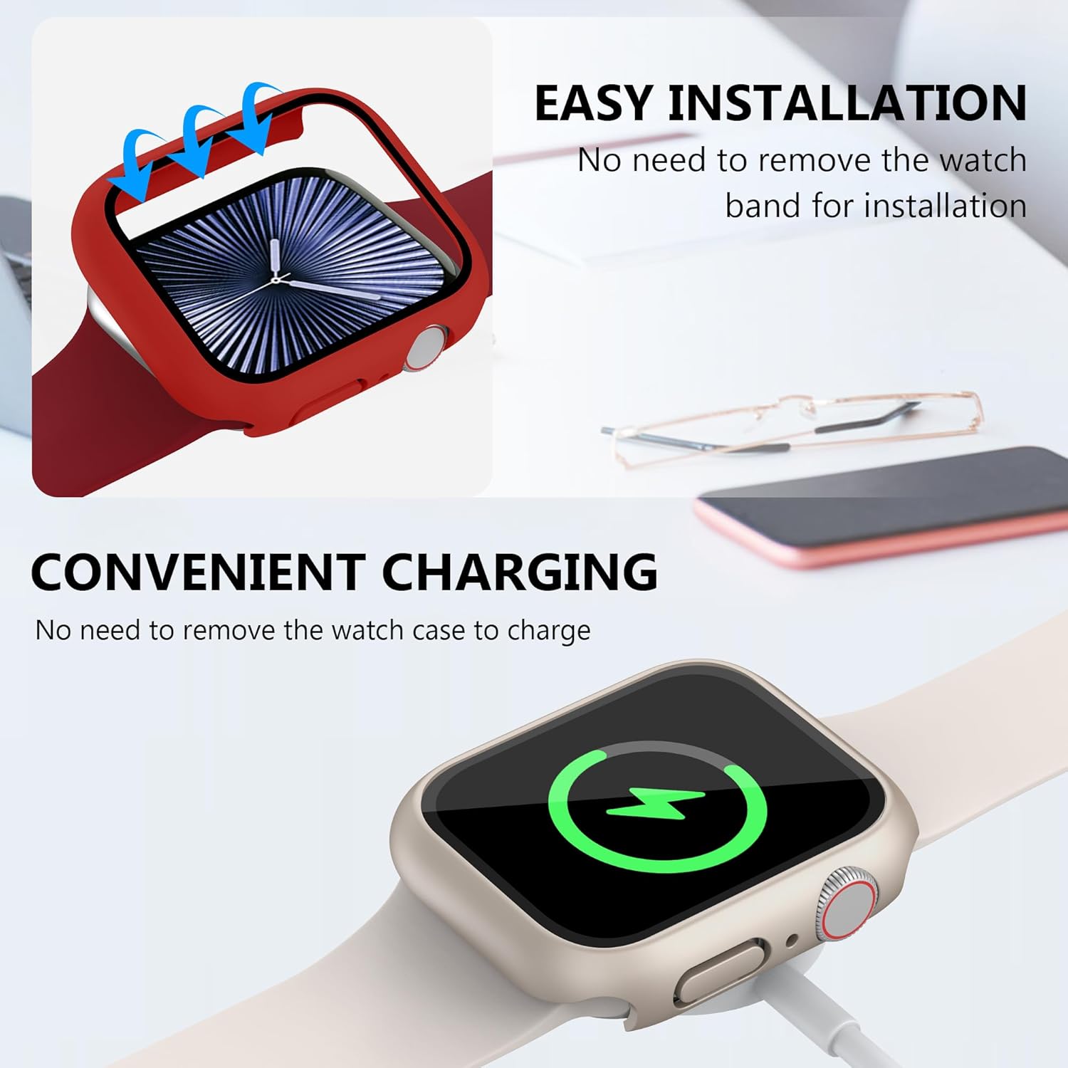 Thumbnail 4 de Tiorecime 8-pack hard PC bumper cases with tempered glass screen protectors for Apple Watch Series 11/10 (42mm)