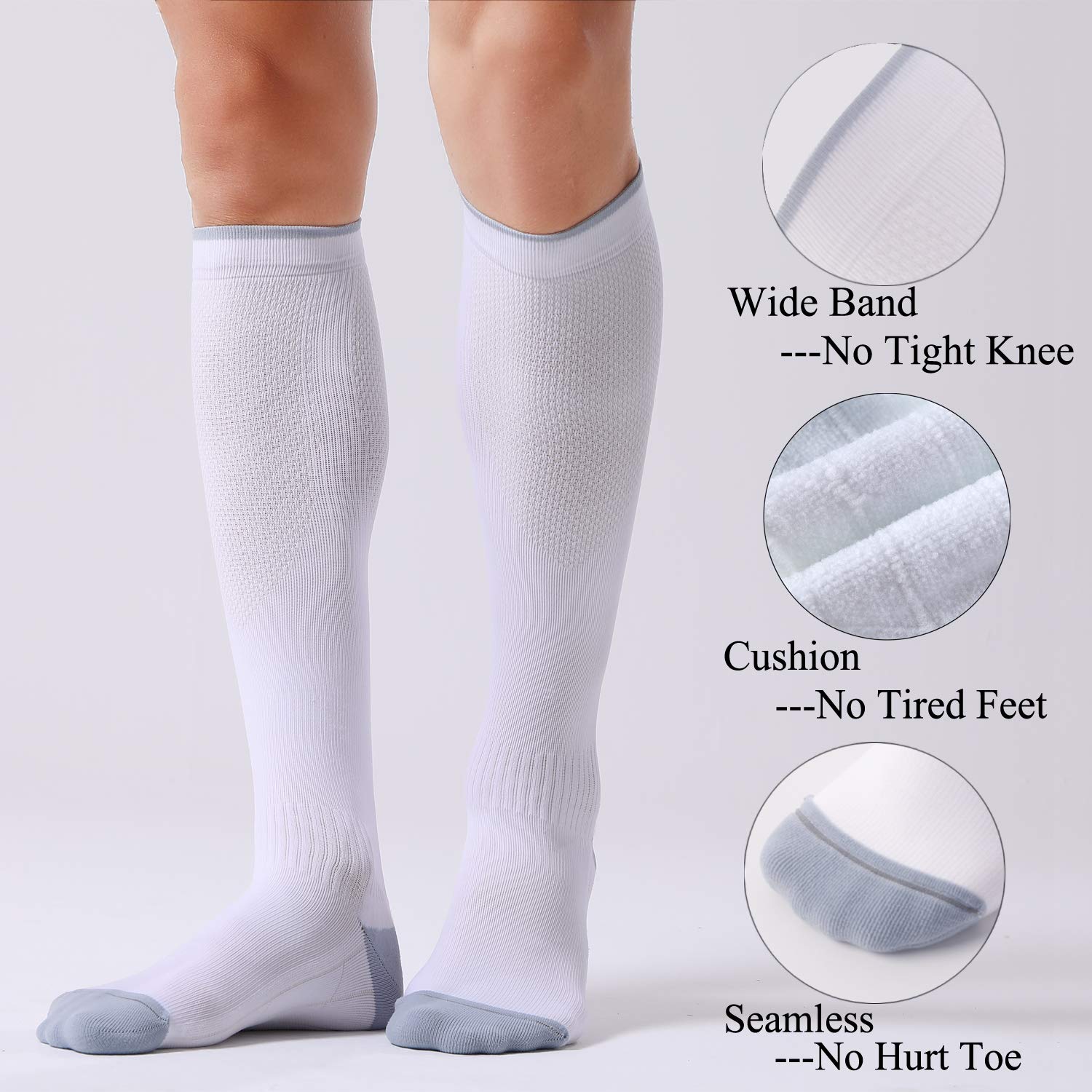 Thumbnail 4 de FITRELL Compression Socks for Women and Men, 20-30 mmHg, Knee-High, White, Small-Medium