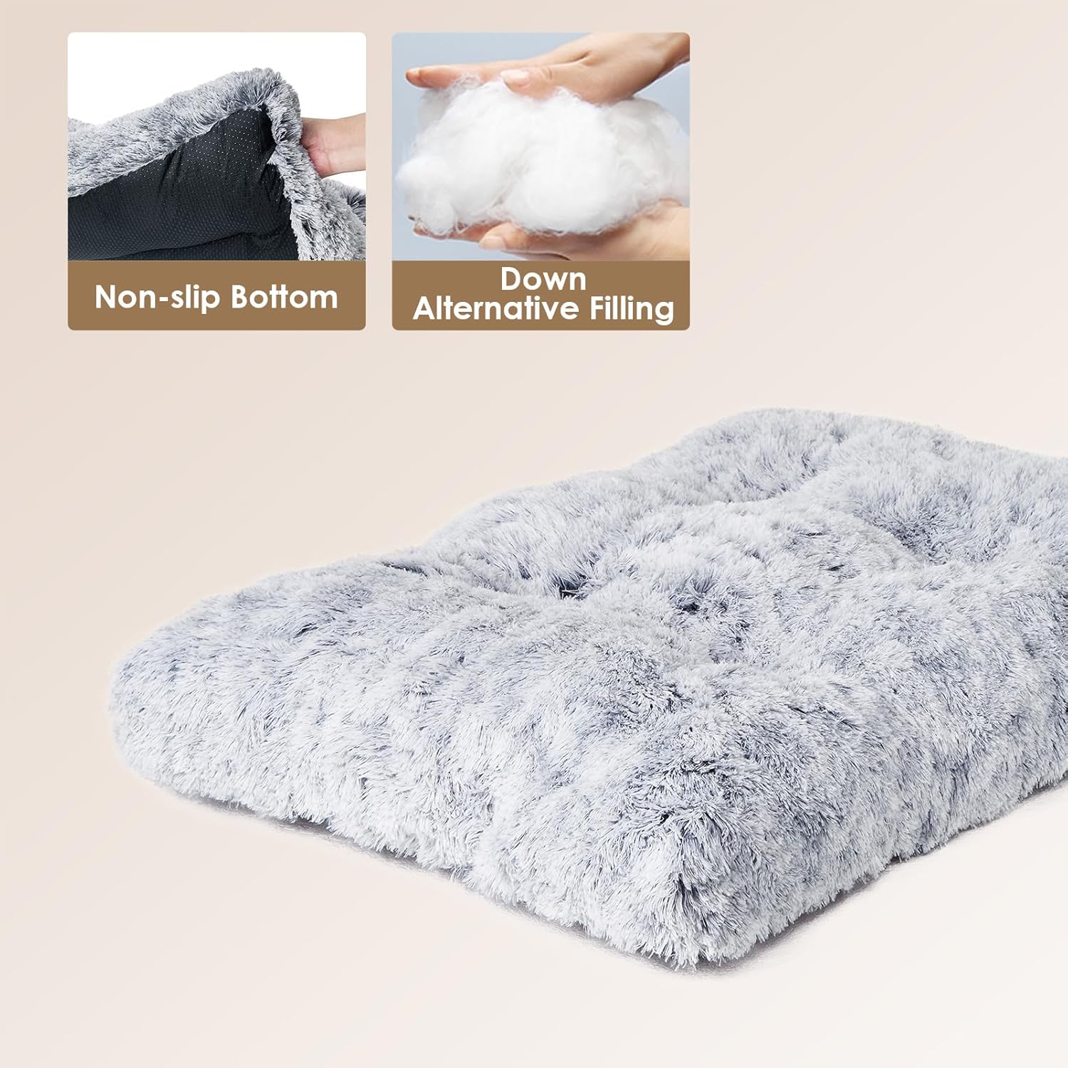 Thumbnail 1 de EHEYCIGA Extra Large Dog Bed XL (112x85x10cm) – Fluffy calming crate bed with anti-slip base, washable cushion, grey