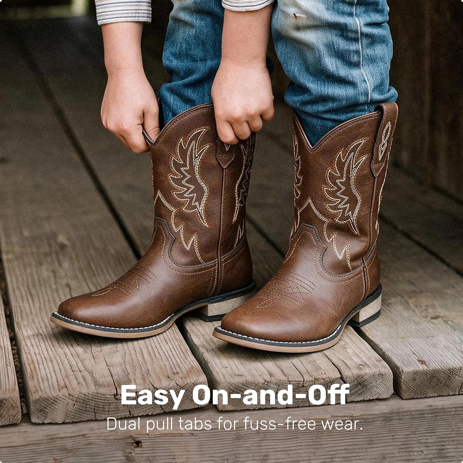 Detalle 2 de DREAM PAIRS Kids' Cowboy Boots, Square Toe
