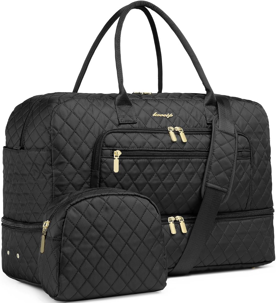 Detalle de LUOCIP Large Women Travel Duffle Bag with Wet Toiletry Pocket and Shoe Compartment (Black)