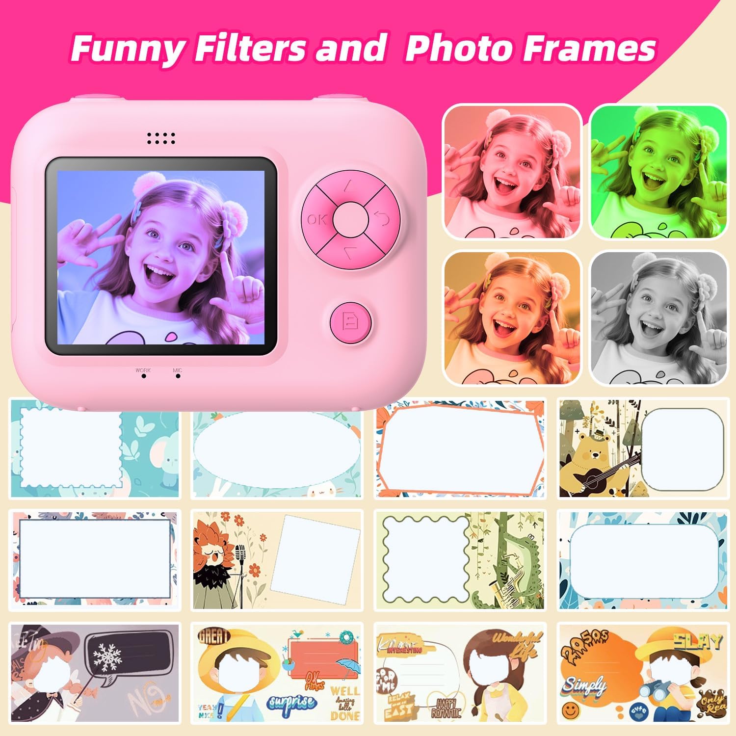 Thumbnail 3 de HOOMOON P97 Kids Instant Print Camera, 1080p Video, Selfie Lens, Pink