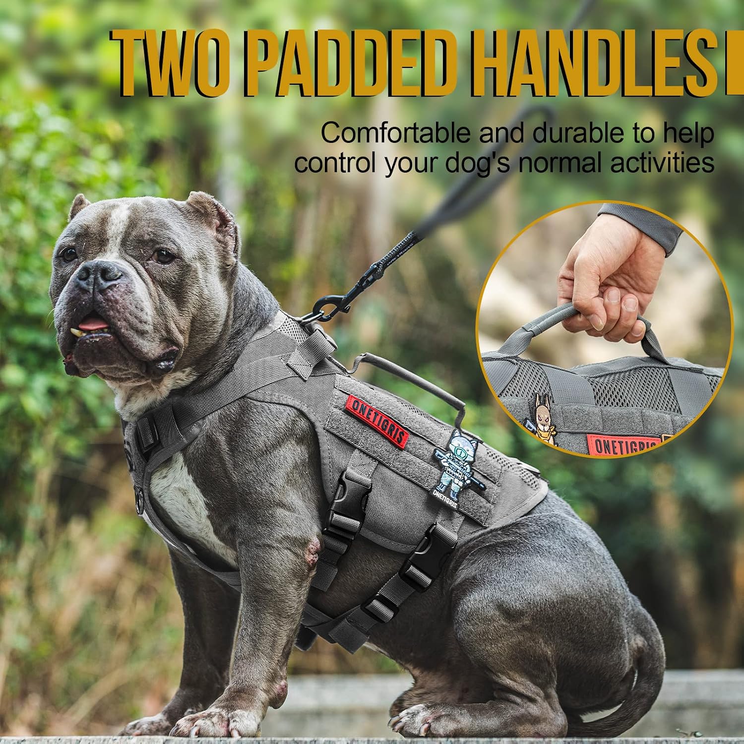 Detalle 2 de OneTigris AIRE Mesh Tactical Dog Harness (Grey) with handle and breathable air-mesh design