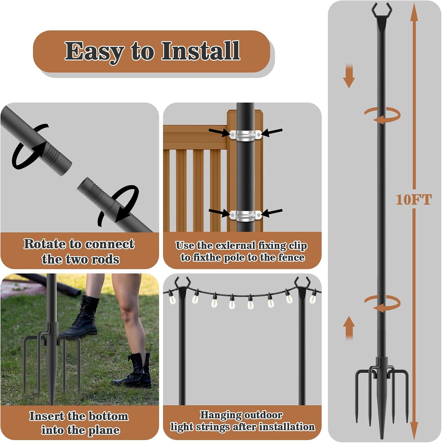 Thumbnail 6 de NUERPO 45m Neon String Light Poles, 7-Pack 10-Foot Outdoor Metal Stakes