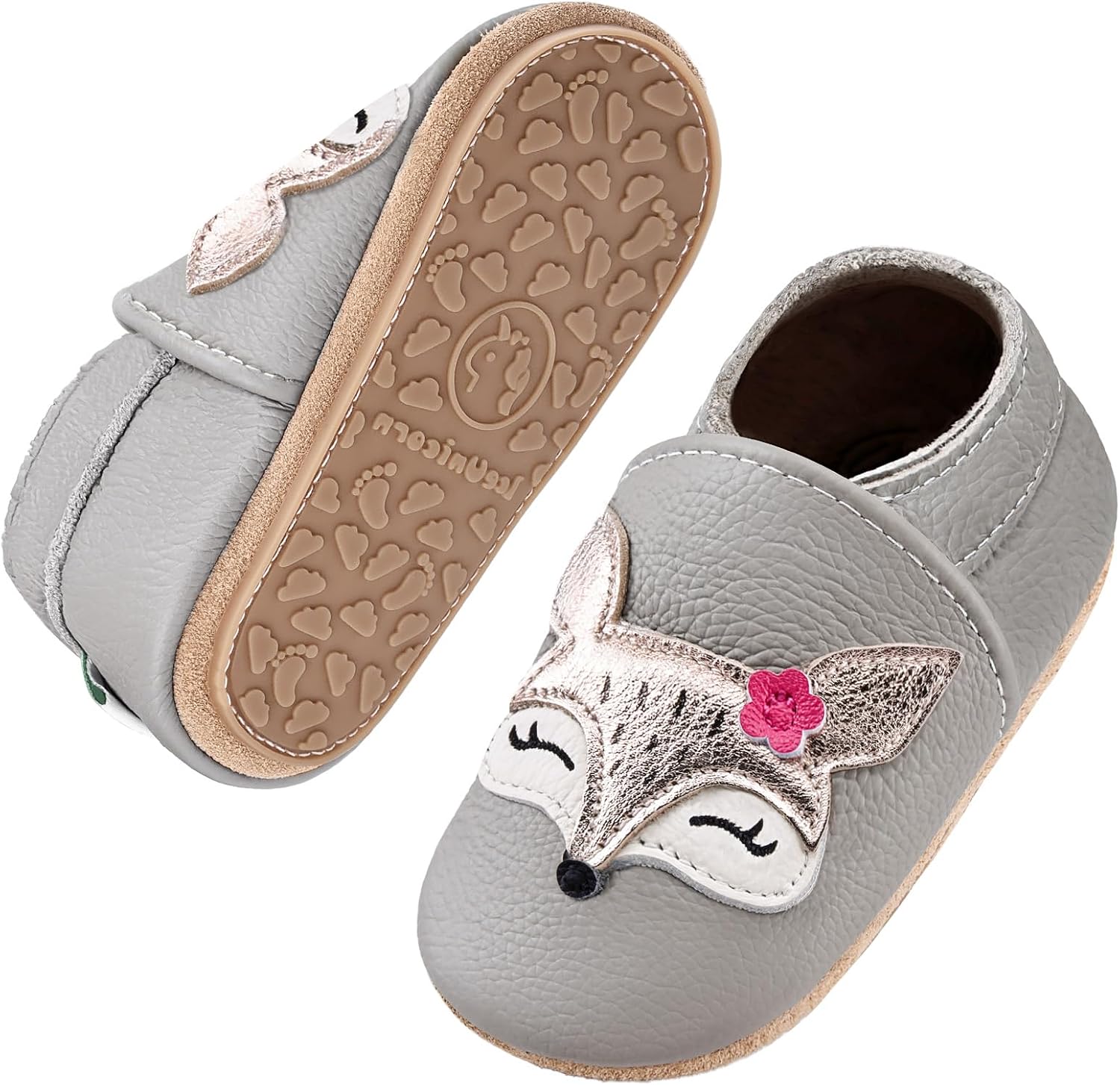 Detalle de IceUnicorn Krabbelschuhe Baby Lauflernschuhe – Weiches Leder, rutschfeste Sohle, elastische Riemen