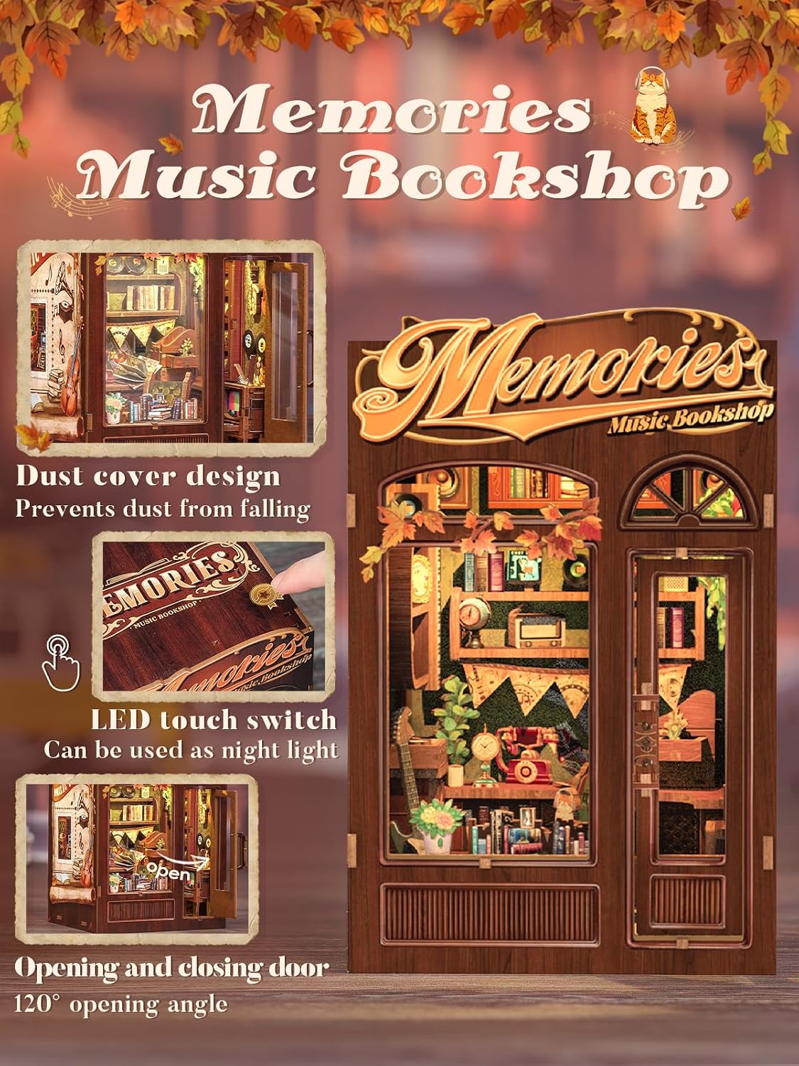 Detalle de Cutefun DIY Book Nook Model Kit con luci LED e inserto scenico per libreria