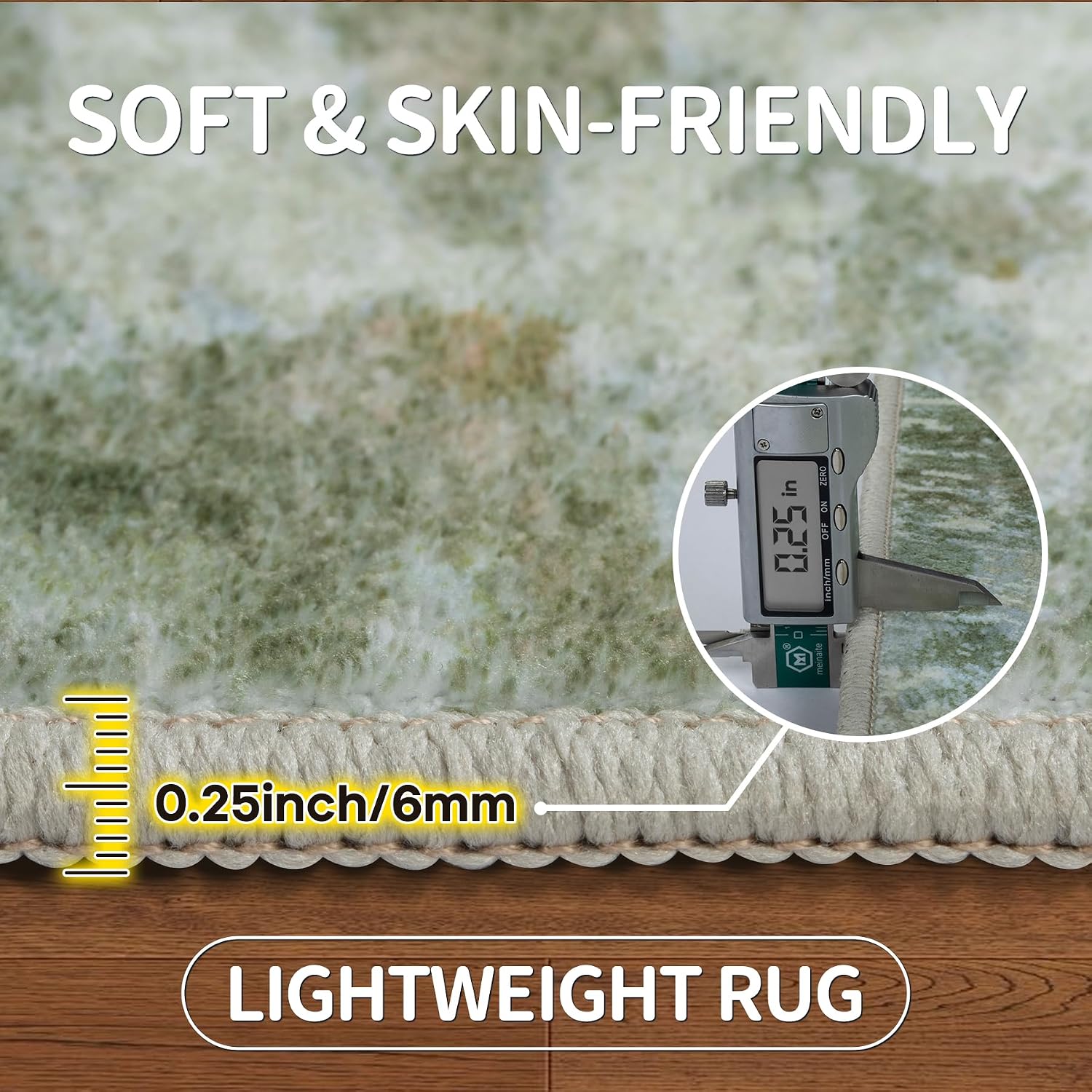 Detalle 2 de Aelenmu 5' x 7' Green Area Rug, Washable Low-Pile Polyester with Non-Slip Backing