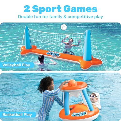 Detalle de JOYIN Flotteurs de piscine gonflables : terrain de volley-ball et panier de basket-ball
