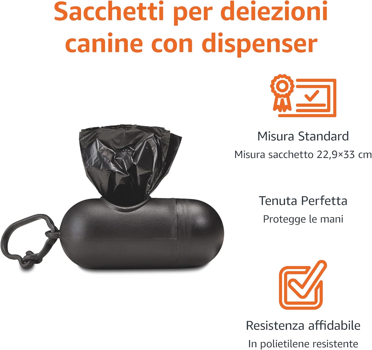 Detalle 2 de Amazon Basics Sacchetti igienici per cani con dispenser e clip per guinzaglio, 900 pezzi (60 rotoli da 15) – senza profumazione, dimensione 33 x 23 cm