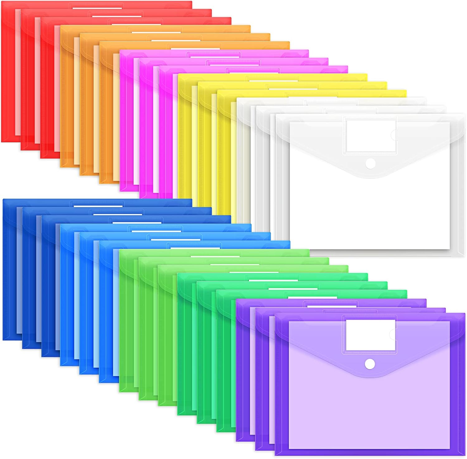 Detalle de EOOUT EOOUT20221026055 Plastic File Envelopes, 30-Pack, 10 Colors, Hook-and-Loop Closure