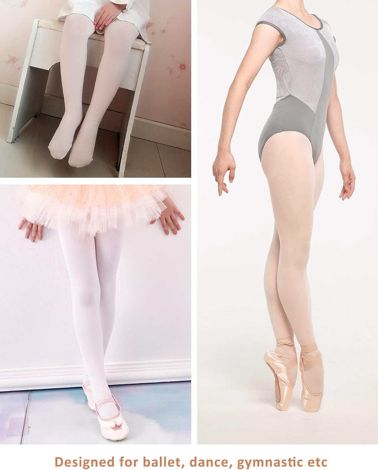 Detalle 2 de MdnMd Girls’ Women’s Ballet Tights (Ultra-Soft, Convertible) — Transition Dance Leggings