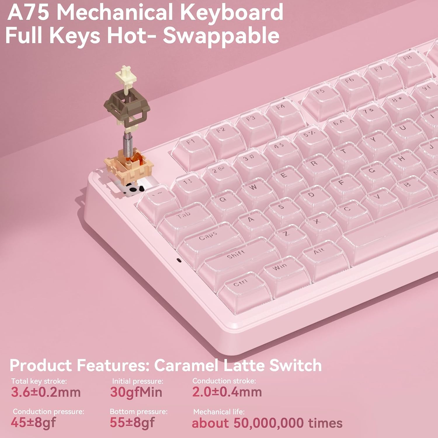 Detalle de SOLAKAKA A75 Wireless Gaming Keyboard with Multifunction Knob — 75% Mechanical, Tri-Mode, Hot-Swappable
